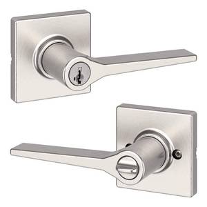 lot 6031 image: Hollis Satin Nickel Keyed Entry Door Lever Featuring SmartKey Security - Retail $41