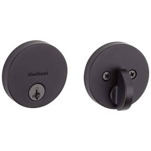 lot 6044 image: 258 Uptown Round Keyed One Side Low Profile Deadbolt featuring SmartKey Security in Iron Black - Retail $184