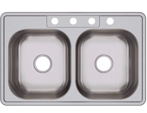 lot 5076 image: Glacier Bay 33in Double Bowl Top Mount Stainless Steel Kitchen Sink - Retail $0