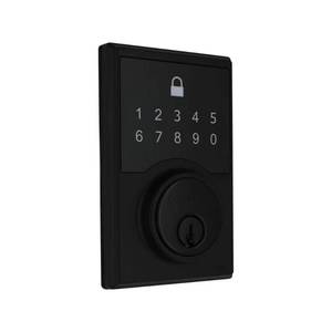 lot 5079 image: Square Matte Black Compact Touch Electronic Single Cylinder Deadbolt - Retail $60