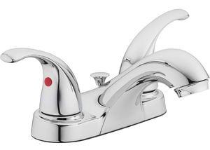 lot 6096 image: Two-Handle Centerset Bathroom Sink Faucet, Chrome1.2 GPM Flow, 3-Hole, Decorative Lever Handles, Deck Mount, WaterSense, Double Handle Faucet, Bathroom Sink Fixtures - Retail $0