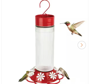 lot 6100 image: Ribbed Rose Glass Gravity Hummingbird Feeder 28 oz. Red - Retail $0