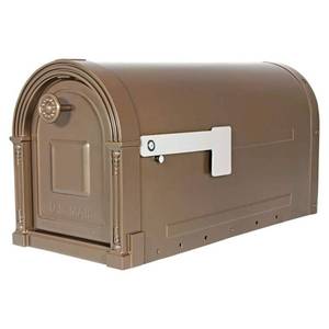 lot 6111 image: Architectural Mailboxes Garrison Galvanized Steel  Large  Post-Mount Mailbox in Venetian Bronze - Retail $101
