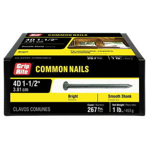 lot 6129 image: Grip-Rite 1-12 in. 4-Penny Bright Steel Smooth Shank Common Nails 1lb. - Retail $75
