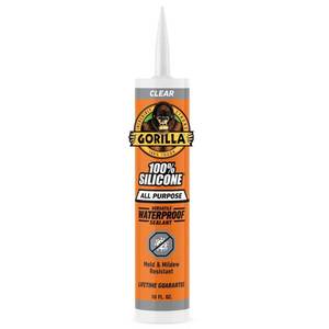 lot 6139 image: Gorilla Waterproof Caulk & Seal Silicone Sealant  10oz Cartridge - Clear Caulking Sealant for Kitchen  Window  Bath  Marine  Door and More