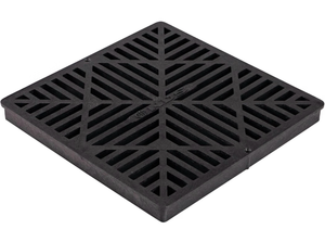 lot 6177 image: NDS 1211G Square Catch Basin Drain Grate, Diamond Design, Fits 12-Inch Catch Basin Drain, Risers and Low Profile Adapter, 12-Inch, Plastic, Black - Retail $0