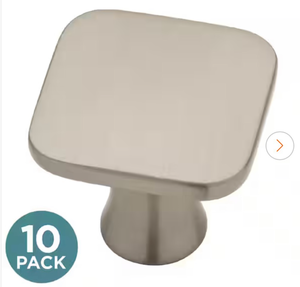 lot 6182 image: 10-Pack Lindley 1-316 in. (31 mm) Modern Satin Nickel Square Cabinet Knobs - Retail $0