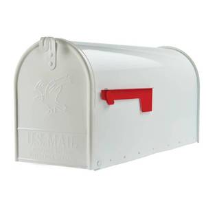 lot 6186 image: Architectural Mailboxes Elite Galvanized Steel  Large  Post-Mount Mailbox in White - Retail $76