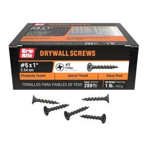 lot 6190 image: Grip Rite 1CDWS1 1-18  Black Coarse Thread Drywall Screw with Bugle Head  #1 Box - Retail $84