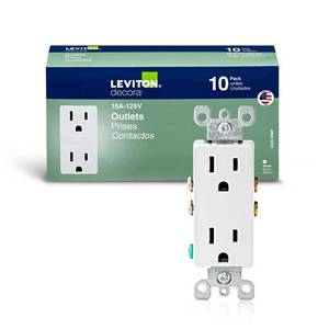 lot 6193 image: Leviton M24-05325-WMP 15 Amp White Residential Grade Straight Blade Duplex Receptacle 10 Count - Retail $66