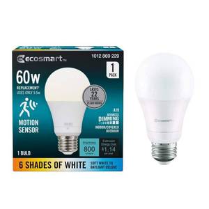 lot 6195 image: 60-Watt Equivalent A19 E26 Base Dimmable Motion Sensor LED Light Bulb with Selectable Color Temperature (1-Pack) - Retail $13