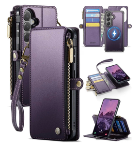 lot 6217 image: Phone Case Wallet Magnetic Detachable, PurpleDetached for Magsafe, RFID Blocking Card Holder, Zipper Bag, Wrist Strap, for Women Men, PU Leather, for Samsung Galaxy S26 - Retail $0