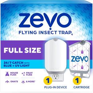 lot 6252 image: Zevo Indoor Flying Insect Trap for Fruit flies, Gnats, and House Flies - 1 Plug-In Base  1 Cartridge - Retail $26
