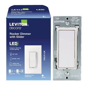 lot 6273 image: Decora Rocker White LED Advanced Dimmer Switch for LED and Incandescent Bulbs, 150-Watt Single Pole or 3-Way, DSL01-0LW - Retail $24