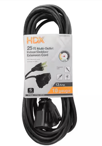 lot 6275 image: HDX 25 ft Multi-Outlet IndoorOutdoor Extension Cord 16 Gauge 13 Amp - Retail $0