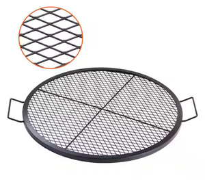 lot 6282 image: X-Marks Fire Pit Grill Grate, Round Cooking Grate, Heavy Duty Steel Campfire BBQ Grill Grid with Handle and Support - Retail $0