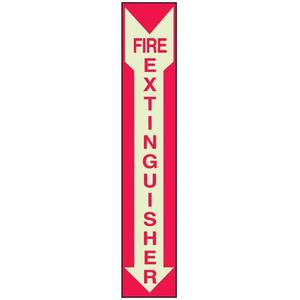 lot 6289 image: Brady 80241 14 Height, 5 Width, B-324 Polyester, Red On Green Color Glow-In-The-Dark Fire And Exit Sign, Legend Fire Extinguisher (With Picto) 10pk