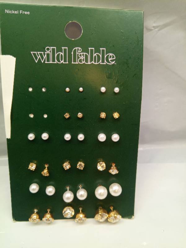 lot 150 image: Pearl & Rhinestone Cubic Zirconia Stud Earring Set 16pc - Wild Fable White Brass, Nickel-Free Metal - Retail $15