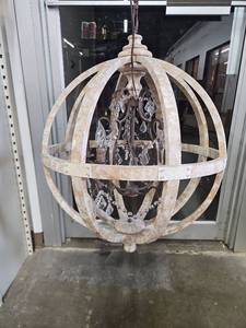 lot 1007 image: Sphere Orb Chandelier Pendant Light with Crystal Prisms and Metal Frame