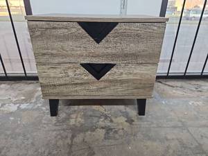 lot 1008 image: 2-Drawer Nightstand with Black Handles Gray Wood Finish