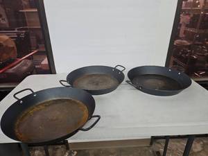lot 1046 image: Lot of 3 Green Pan Carbon Steel Wok Set with Handles