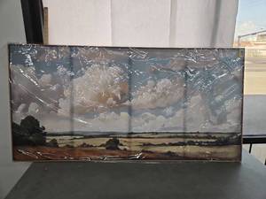 lot 1071 image: Framed Landscape Painting Rural Agricultural Scene NEW 59x29