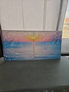 lot 1073 image: Framed Canvas Wall Art Beach Sunset Scene 48x24 New