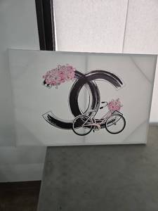 lot 1076 image: Wall Art Print Bicycle Floral Design Black Pink 36 x 24 