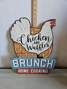 lot 1113 image: Chicken and Waffles Brunch Home Cooking Metal Sign 18x15