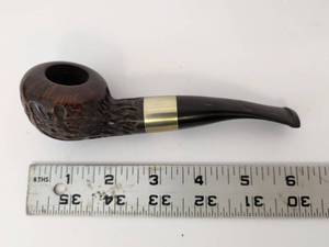 lot 2013 image: Carved Tobacco Smoking Pipe with Metal Band