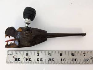 lot 2014 image: Hand-Carved Animal Head Pipe with Metal Fittings