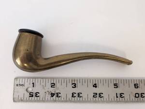 lot 2030 image: Brass Smoking Pipe with Black Stem Ring Approximately 4 Inches