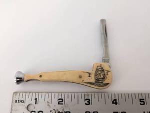 lot 2035 image: National Blade Folding Knife Sailship Engraved Handle