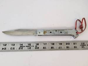 lot 2060 image: Stainless Folding Pocket Knife with Red Lanyard
