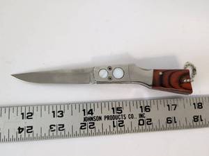 lot 2068 image: Stainless Steel Folding Knife with Wood Handle and Ball Chain