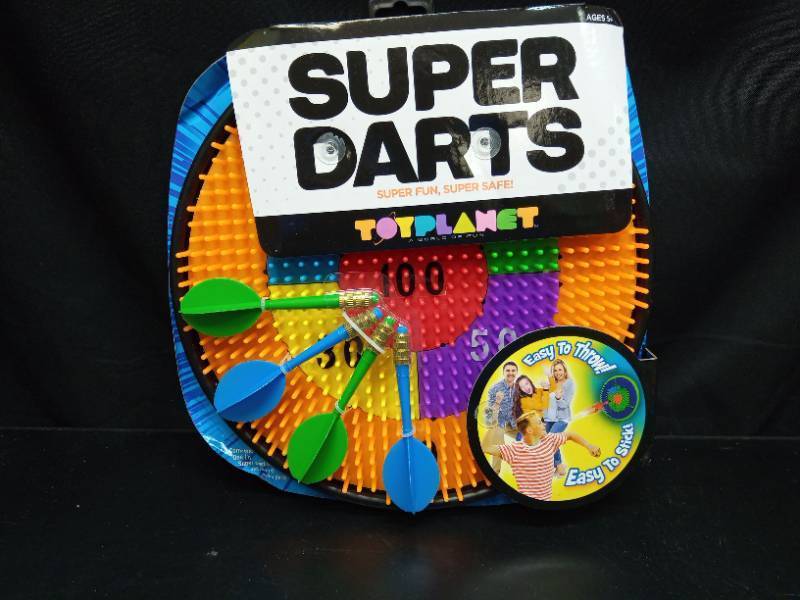 lot 1090 image: Toyplanet Super Darts Game with Easy-Throw Hook Built-In - Retail $25