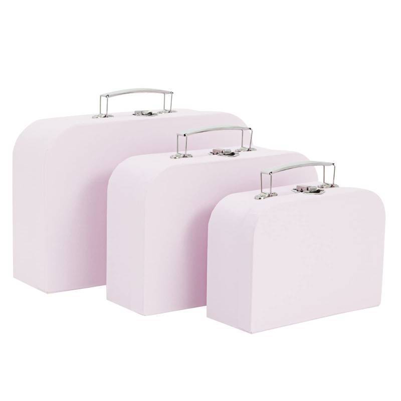 lot 1010 image: Okuna Outpost Set of 3 Different Sizes of Paperboard Suitcases with Metal Handles, Decorative Cardboard Storage Boxes (Lavender) - Vintage Suitcase - Retail $22