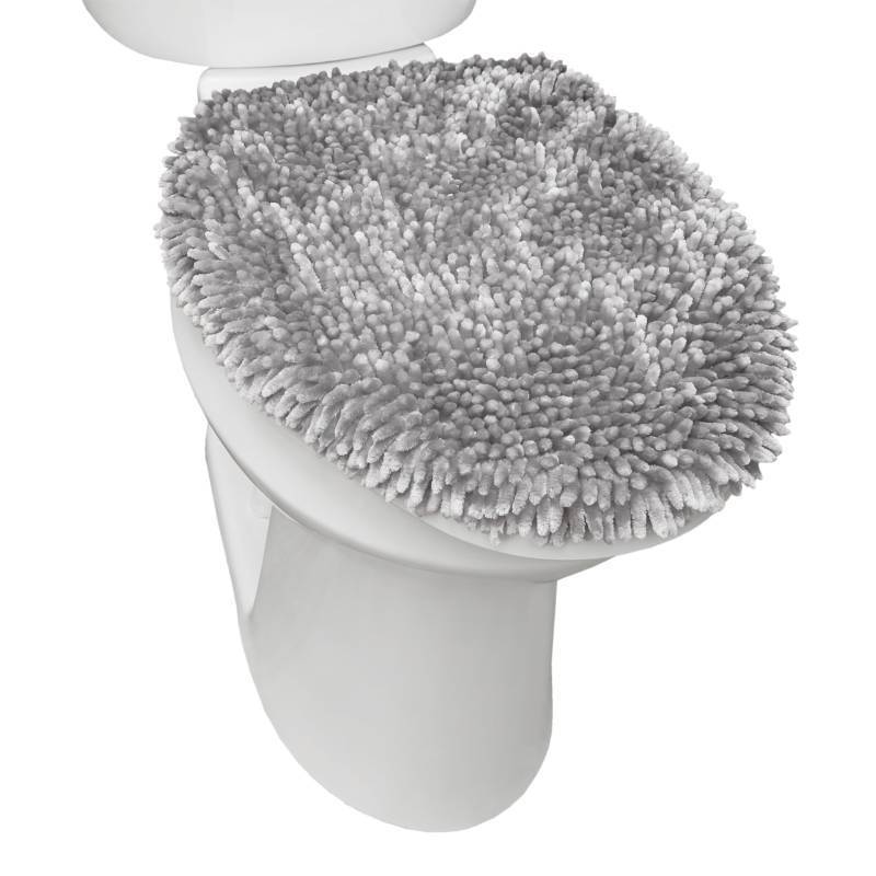 lot 1016 image: TOWN & COUNTRY BASICS Spa Step Noodle Solid Bathroom Toilet Lid Cover, Plush, Soft, and Absorbent, Machine Washable, Light Grey, 18.5x19.6 - Retail $14