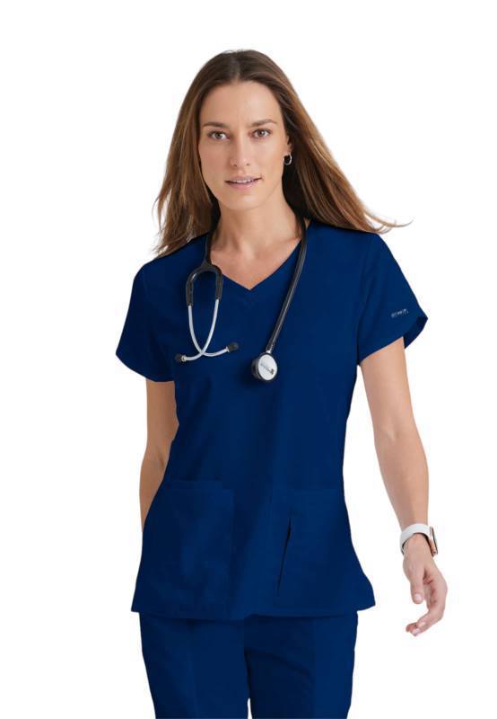 lot 1017 image: Greys Anatomy 41423 3 Pkt Crossover V-Neck Top (Indigo, Medium) - Retail $30