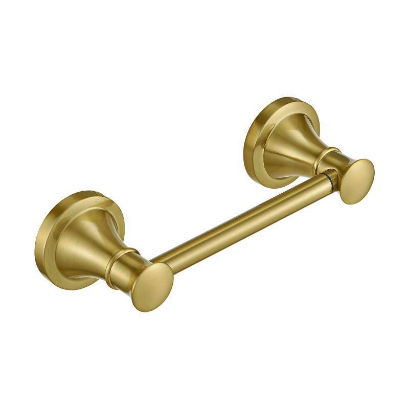 lot 1105 image: RUMOSE Toilet Paper Roll Holder Bathroom Flexible Pivoting Tissue Handle on Wall Mounted Brushed Gold Rustproof Toilet Tissue Roll Holder,Stainless Steel - Retail $27