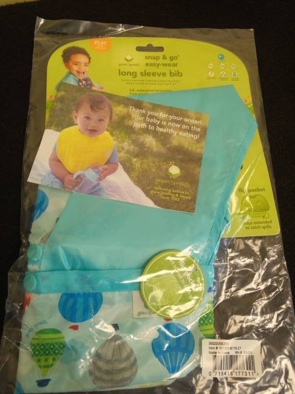 lot 1035 image: green sprouts Easy-wear Long Sleeve Bib  Waterproof Protection  Flipped Pocket, Soft Material, Easy Clean Smock 2T-4T (Pack of 1)