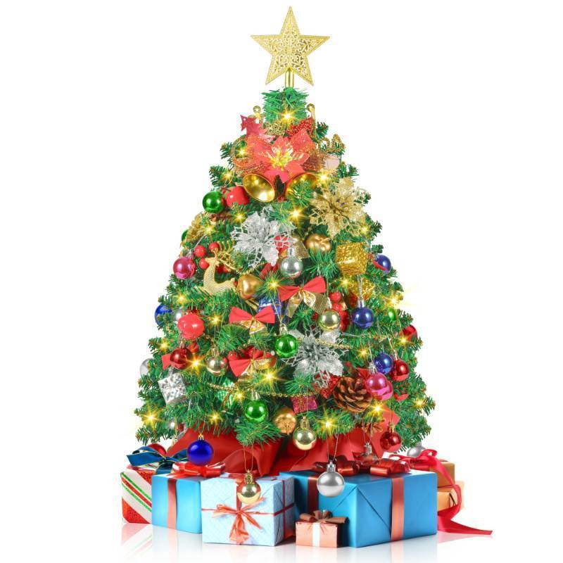 lot 1124 image: 2FT Mini Christmas Tree, Small Christmas Tree with Lights, Prelit Tabletop Christmas Tree with 100 Branch Tips and 80 DIY Ornaments, Christmas Decorations Indoor and Gifts for Men Women - Retail $39