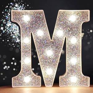lot 1031 image: Jemnpela LED Marquee Letter Number Sign Lights Glitter Light Up Alphabet Figure Night Light for Birthday Party Wedding Home Bar Holiday Wall Decoration - Retail $14