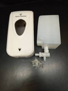 lot 1038 image: Oasis Creations Manual Soap and Hand Sanitizer Dispenser, SoapLotionGel, Wall Mount, 1000ml33oz. Commercial or Residential - White - Retail $20