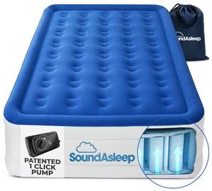 lot 1050 image: SoundAsleep Dream Series Raised Twin XL Air Mattress, Built-in Pump, Blue, tested powers on - Retail $130