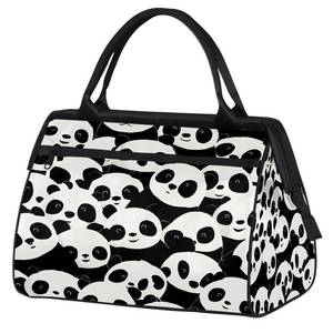 lot 1067 image: Weekender Bag for Women Black And White Panda Foldie Gym Duffle Bags Canvas Compact Workout Bags Carry On Tote Bag Sport Travel Overnight Sleepover Hospital for Traveling Luggage - Retail $36