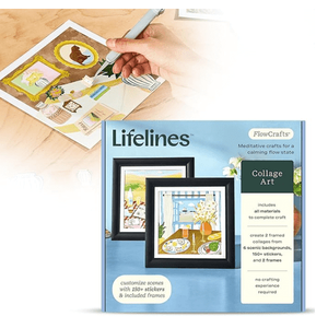 lot 1072 image: Lifelines FlowCrafts  Collage Art Kit - Miniature Framed Collages from 6 Scenic Backgrounds  150 Stickers & 2 Picture Frames - Sensory Arts & Crafts Kit for Teens & Adults - DIY Wall D�cor - Retail $20