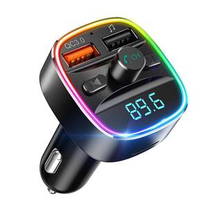 lot 1110 image: Nulaxy Bluetooth FM Transmitter, Bluetooth Car Adapter with Dual USB Charger Wireless Radio Car Kit MP3 Player Support TF Card & USB Disk, Hands-Free Calling, 7 Colors Led Backlit Light, Black - Retail $14