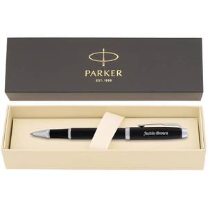 lot 1118 image: Parker IM Personalized Achievers Club Rollerball Pen in Black with Chrome Trim - Retail $59