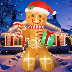 lot 1123 image: OurWarm 8FT Christmas Inflatables Outdoor Gingerbread Inflatable for Yard - Retail $45